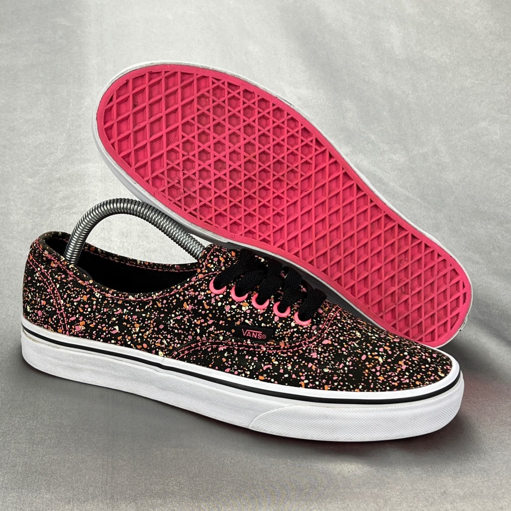 Vans Authentic Neon Paint Splatter Black Pink Men 8.5 Women 10 Shoes Canvas Low‎